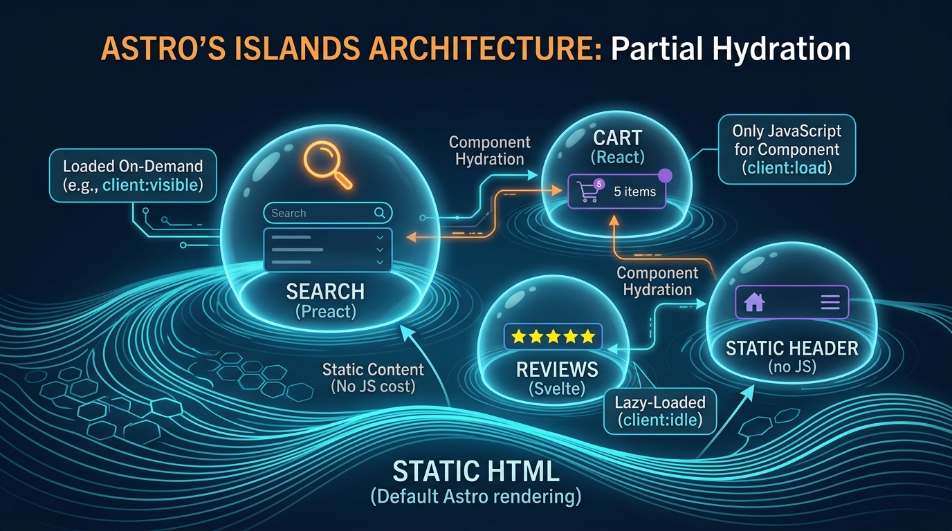 Kiến trúc Island Architecture của Astro với Partial Hydration